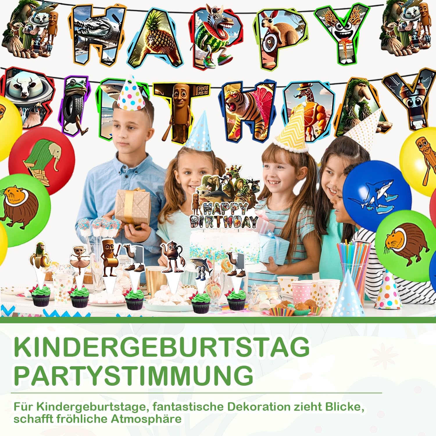 Detalle de Brainrot Geburtstag Deko Set – 30 Stück inklusive Banner und Cupcake-Dekorationen