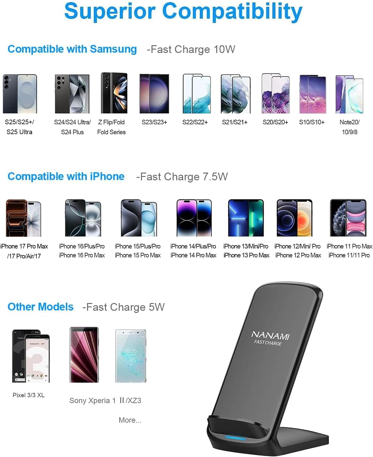 Thumbnail 1 de NANAMI Dual-Coil Wireless Charging Stand (15W) for Samsung & iPhone