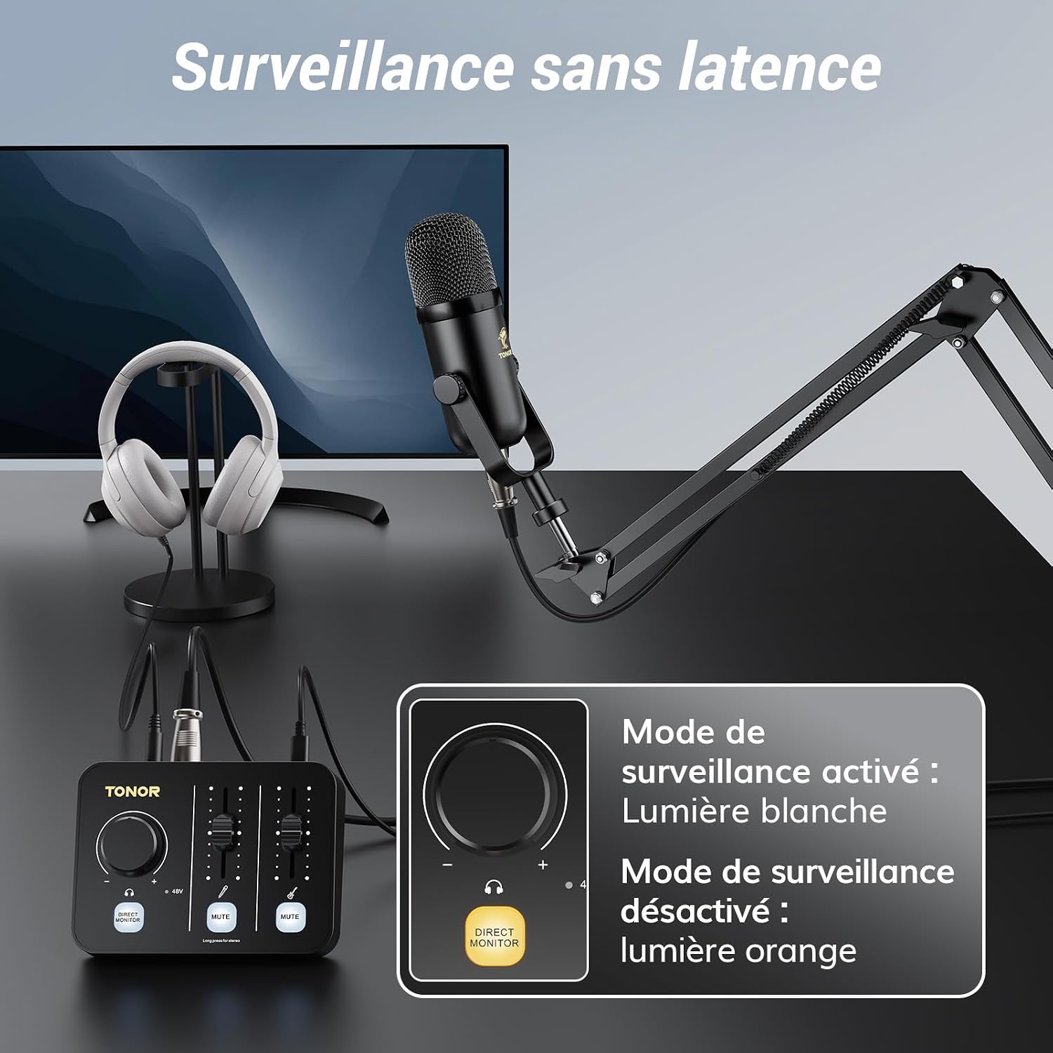 Detalle 1 de TONOR POD 1 podcastset met XLR-microfoon, audiomixer en microfoonarm