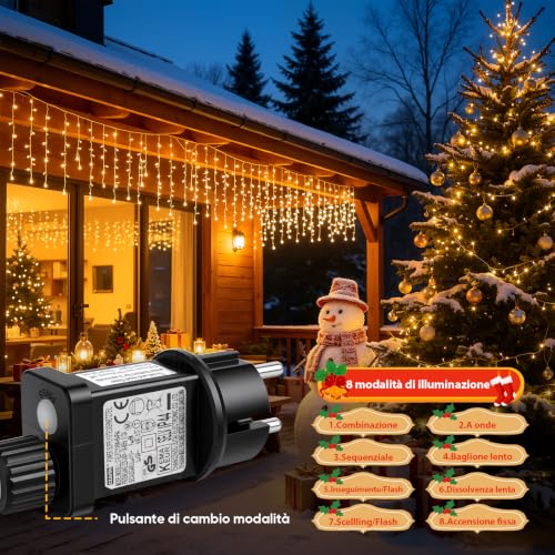 Detalle de Hoteril Luci Natale Esterno 17 m – Tenda luminosa esterna 320 LED, bianco caldo, 12 m luci + 5 m alimentazione