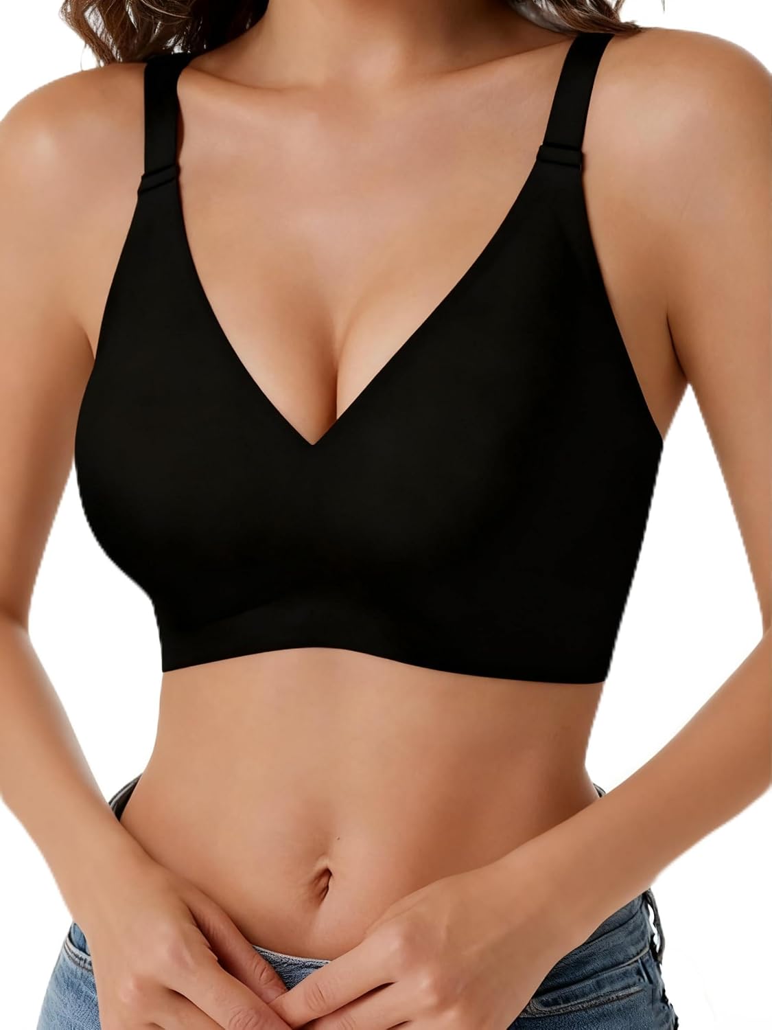Detalle de Curlady Women’s Wireless Jelly Bra – seamless non-wired V-neck bralette with soft support