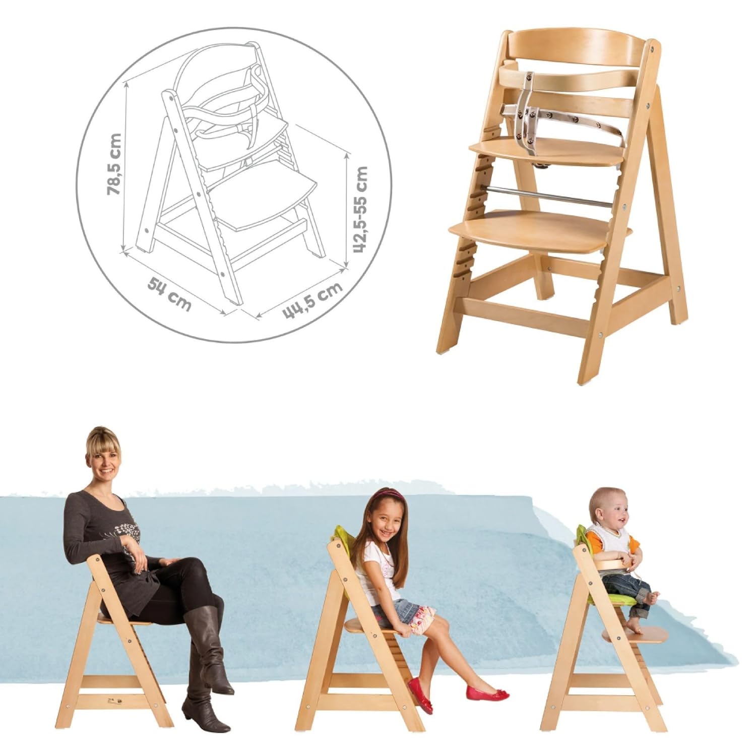 Detalle 2 de roba Treppenhochstuhl Sit Up Click – Mitwachsender Holzhochstuhl von Baby bis Jugend bis 50 kg