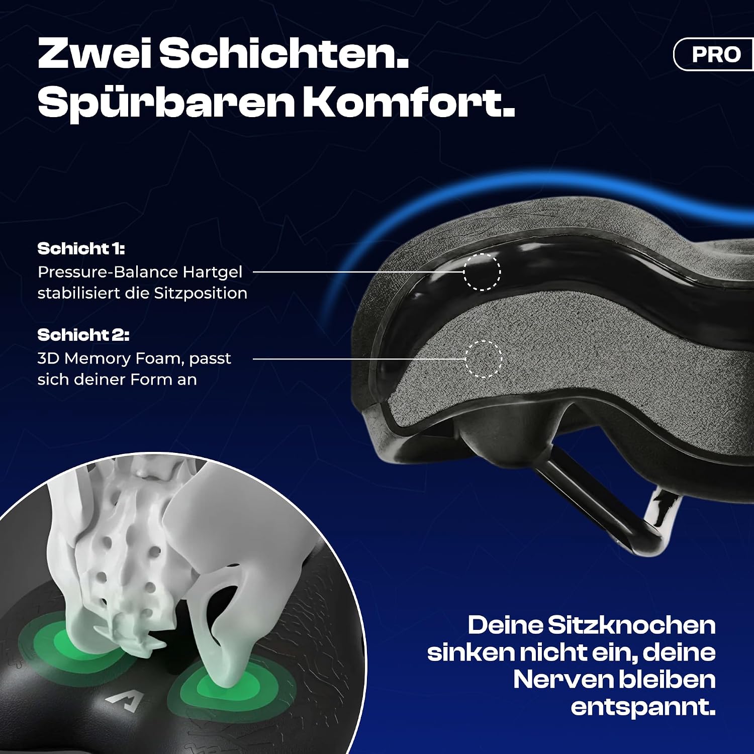 Detalle de ALPENSATTEL Ergonomischer Fahrradsattel Sport PRO – 3D Memory Foam, universell einsetzbar