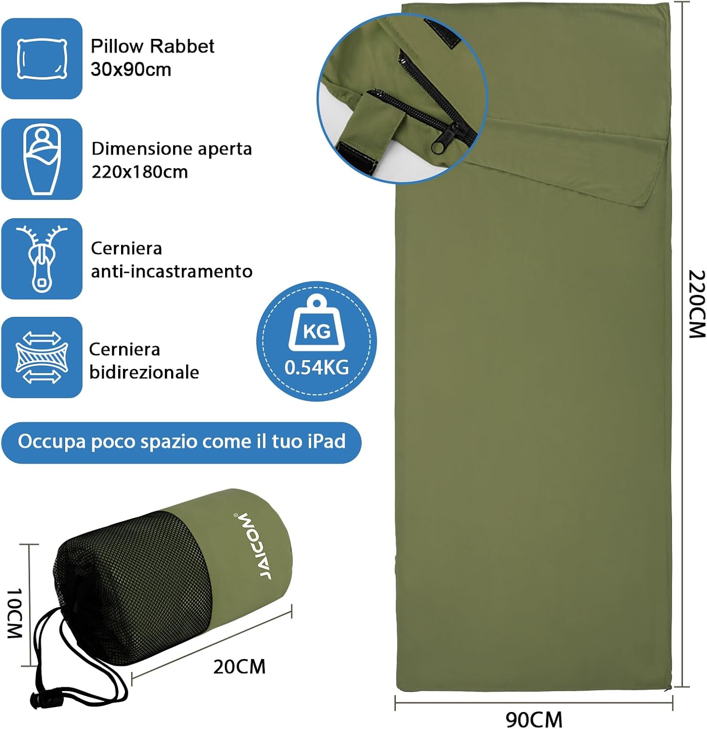 Detalle de JAICOM sacco lenzuolo 220x90 per viaggi