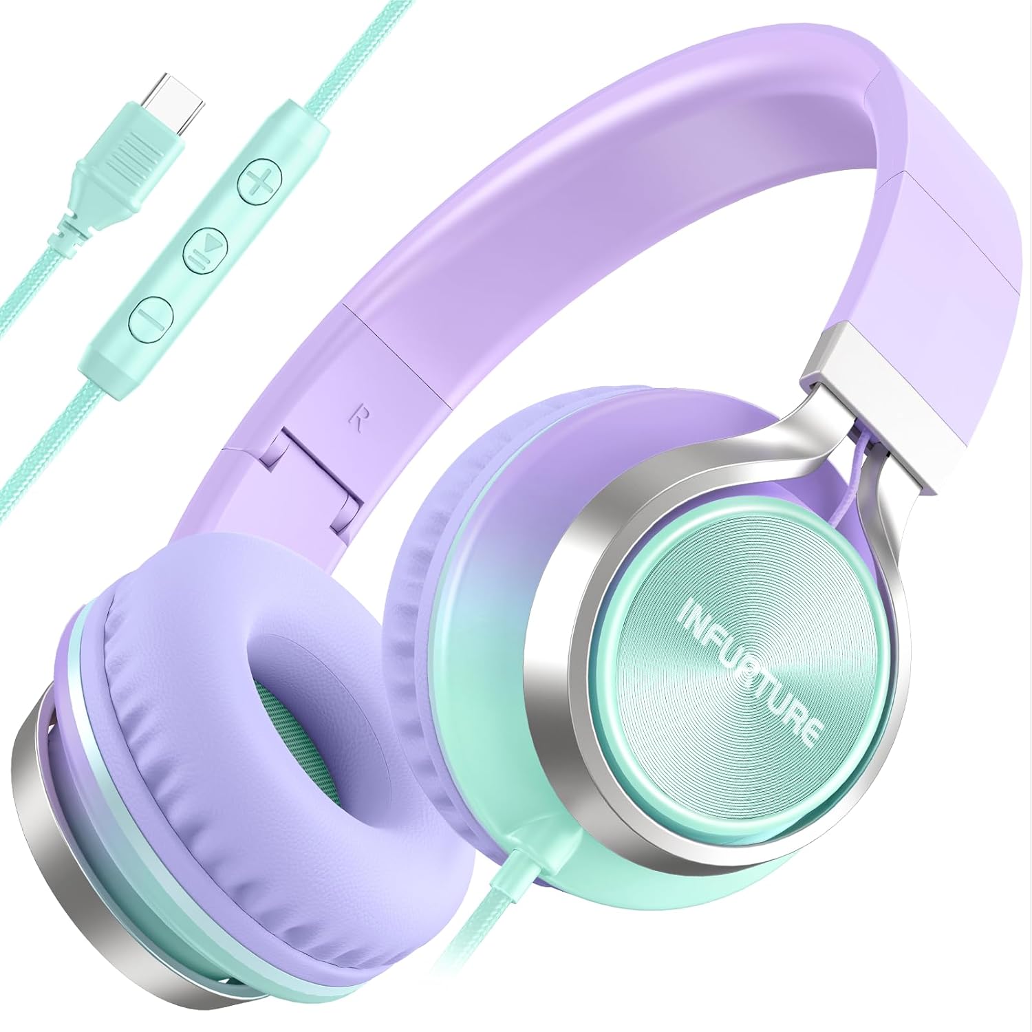 Detalle de INFURTURE USB-C Headphones with Microphone: Foldable, Tangle-Free, Over-Ear USB-C Audio