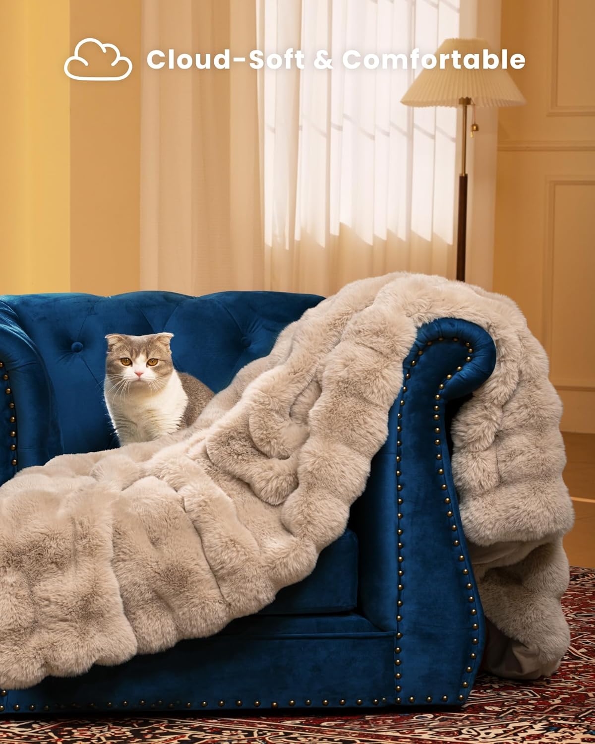 Detalle de blunique Ultra Soft Cozy Faux Fur Throw Blanket (60x80) - Light Brown