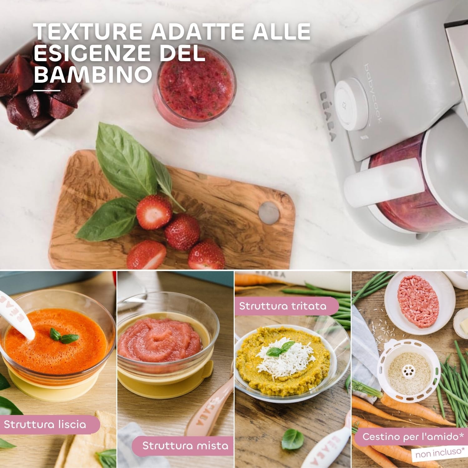 Detalle de BÉABA Babycook Solo: cuocipappa 4 in 1 per neonato e bambino, cottura a vapore rapida