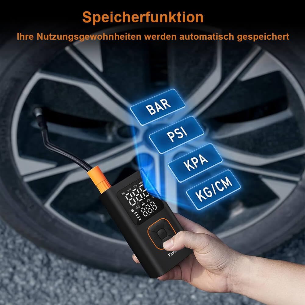 Thumbnail 6 de Tavaler kabellose 150 PSI Akku-Luftpumpe mit Speicherfunktion, Auto-Stop & LED-Licht – kompakt & vielseitig