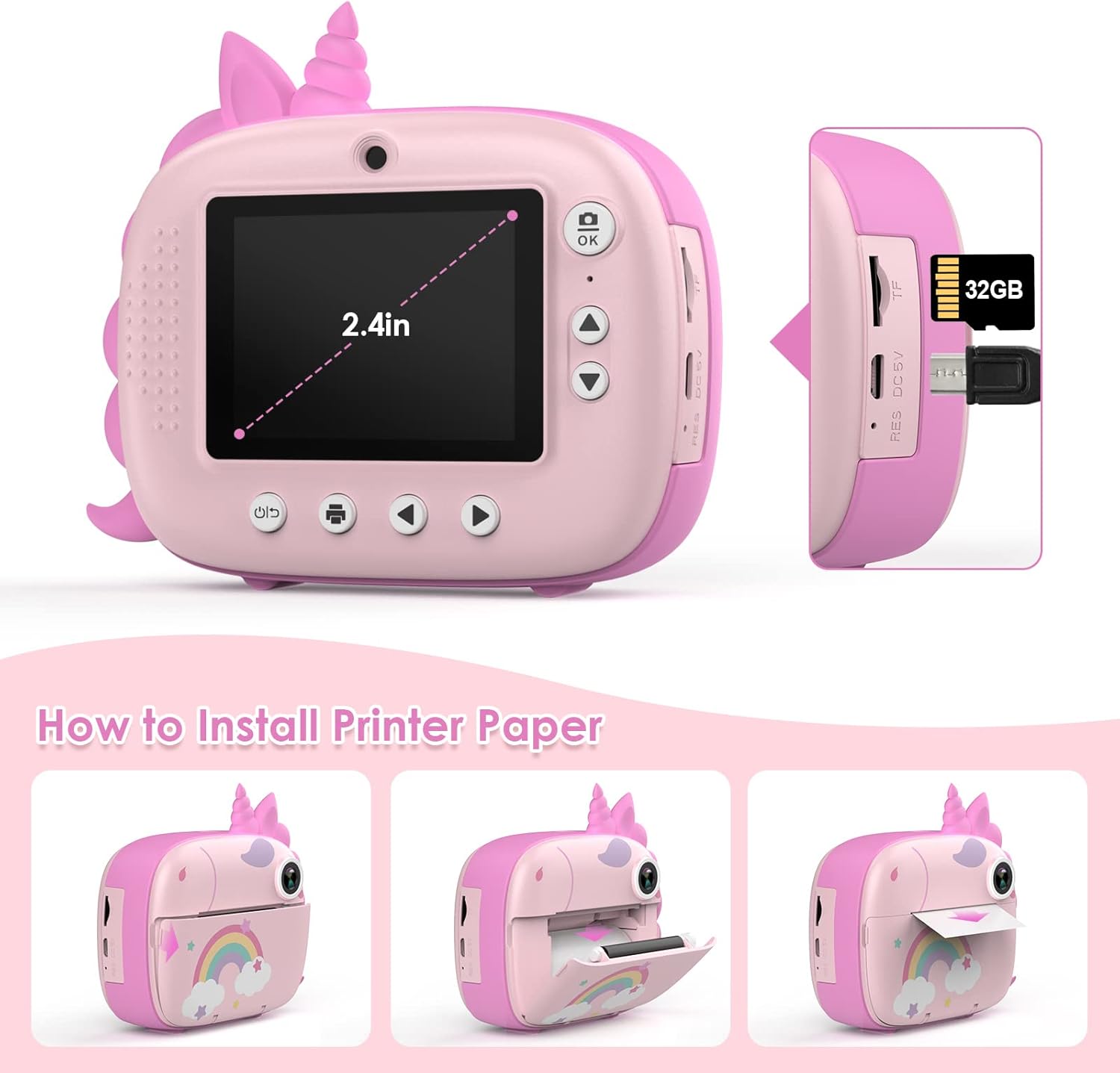 Thumbnail 6 de HiMont Kids Camera Instant Print (Pink) – no-ink instant print camera for kids, 20MP dual lens, 32G TF card