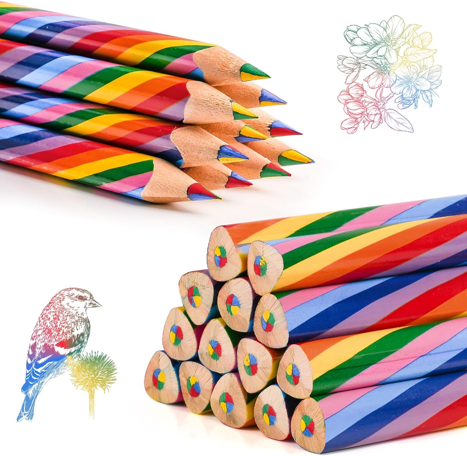 Detalle de Ailvor Regenbogen Buntstifte (24 Stück) – dreikantige, vorgespitzte Farbstifte für Kinder