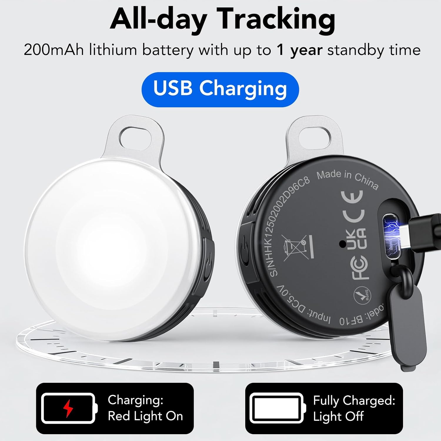 Thumbnail 5 de 2-in-1 Air Tracker Tags-2Pack: Bluetooth Item Locator with USB-C Light for iOS Find My – IP68 Night Light Companion