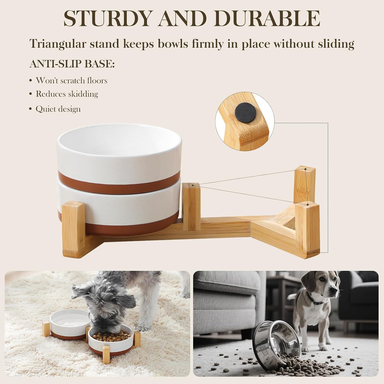 Thumbnail 2 de MALACASA 1.5-Cup Ceramic Dog Bowls with Wood Stand — Small Size, Dual Food & Water Bowls for Cats & Small Dogs