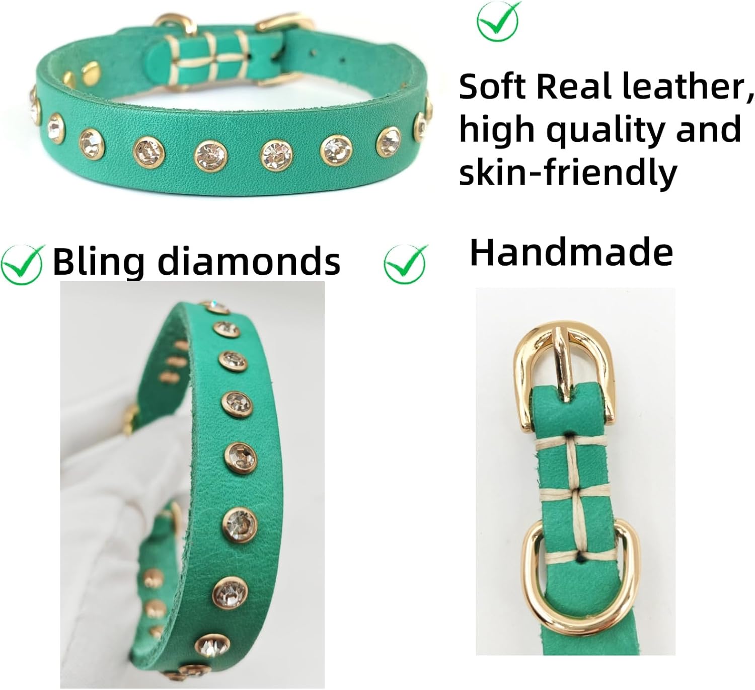 Thumbnail 5 de YUDOTE Genuine Green Leather Dog Collar 27.5-33cm