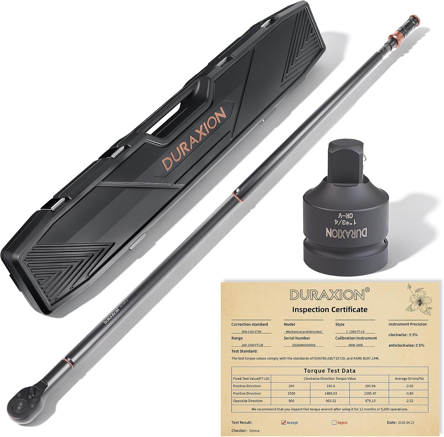 Detalle de DURAXION DRX-Brown 1-Inch Torque Wrench, Dual Scale, 200–1,500 ft-lb
