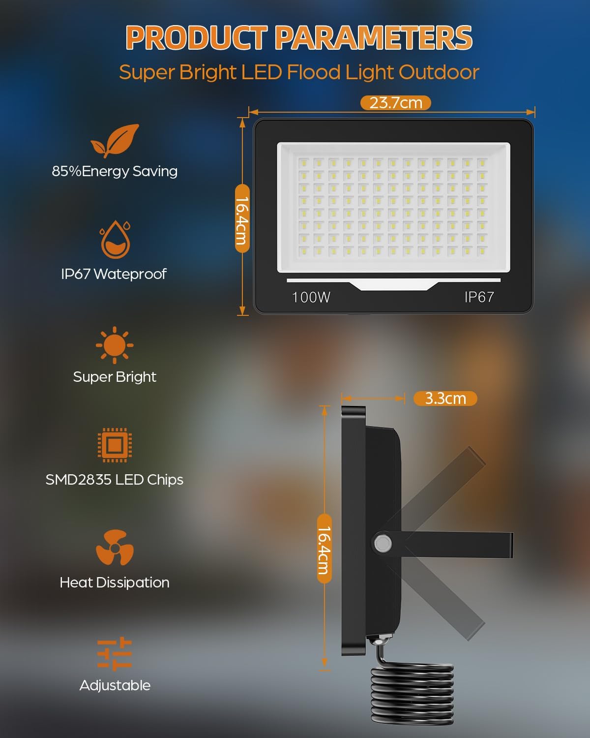 Detalle 2 de TOPAUBUB Spot Projecteur LED Extérieur 100W – Puissance et robustesse pour l’éclairage extérieur