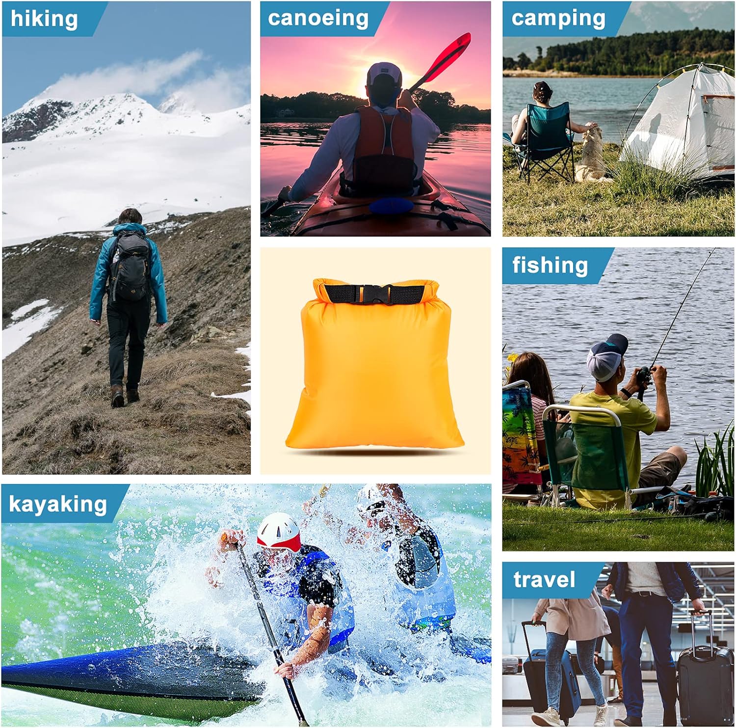 Detalle de Waterproof Dry Bag Set (5-piece) with 1.5L–6L Dry Sacks for Canoeing, Kayaking & Travel