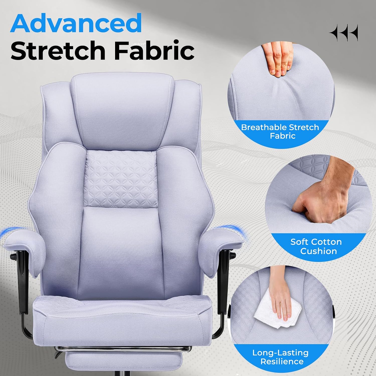 Detalle de GTPLAYER GT216 Fabric Gaming Chair with Pocket Springs, Wide Seat and Footrest