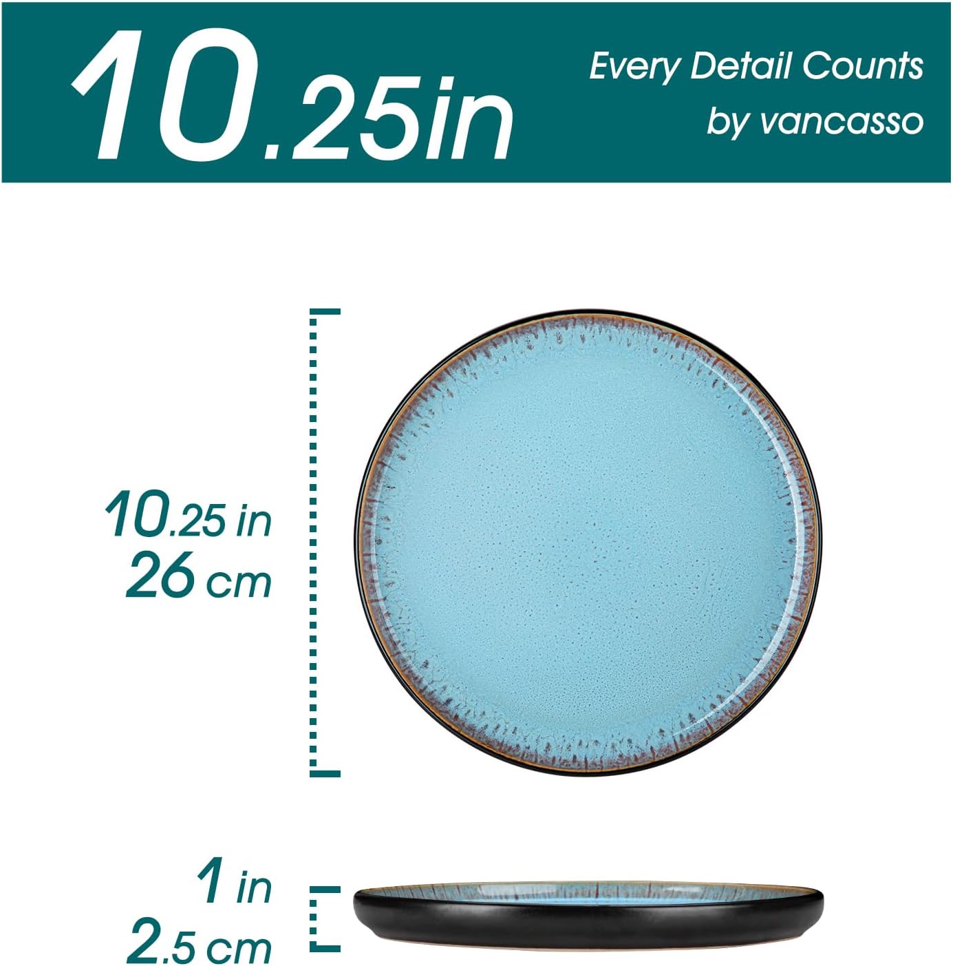 Detalle 2 de vancasso Amber VC-AMBER-B-24-LDP Stoneware Dinner Plates, Set of 6, Blue