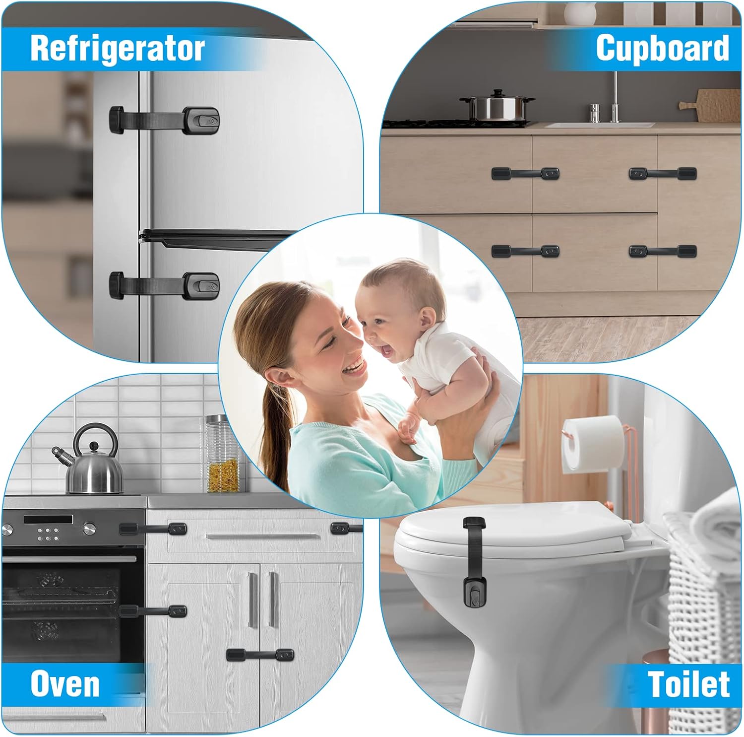 Thumbnail 5 de ECHOCUBE Cupboard Locks for Children, 10 Packs – Adjustable, No-Drill Baby-Proof Safety Latches