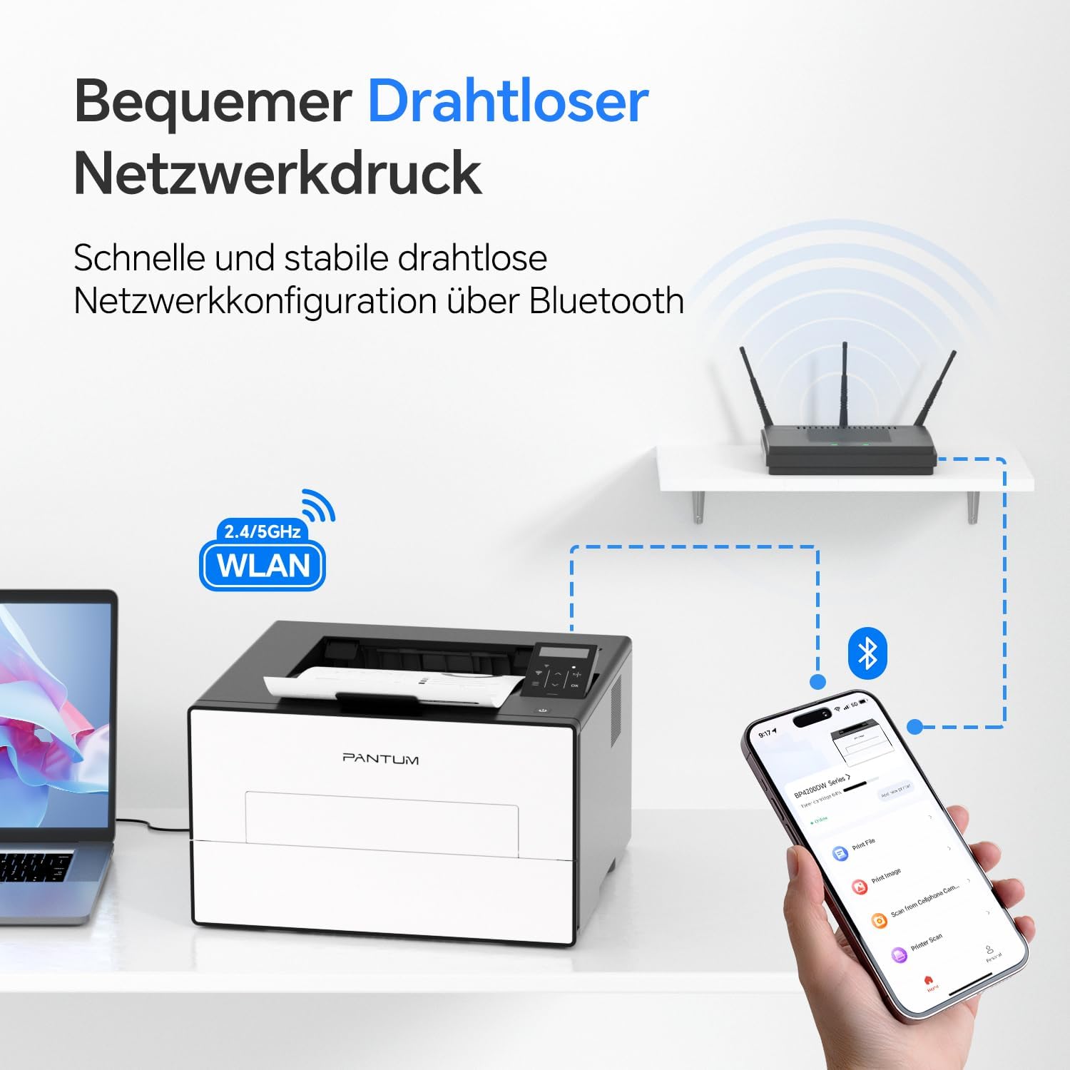 Detalle 2 de PANTUM BP4209DW Laserdrucker (SW) mit automatischem Duplexdruck, WLAN/USB/Ethernet – bis 30 ppm