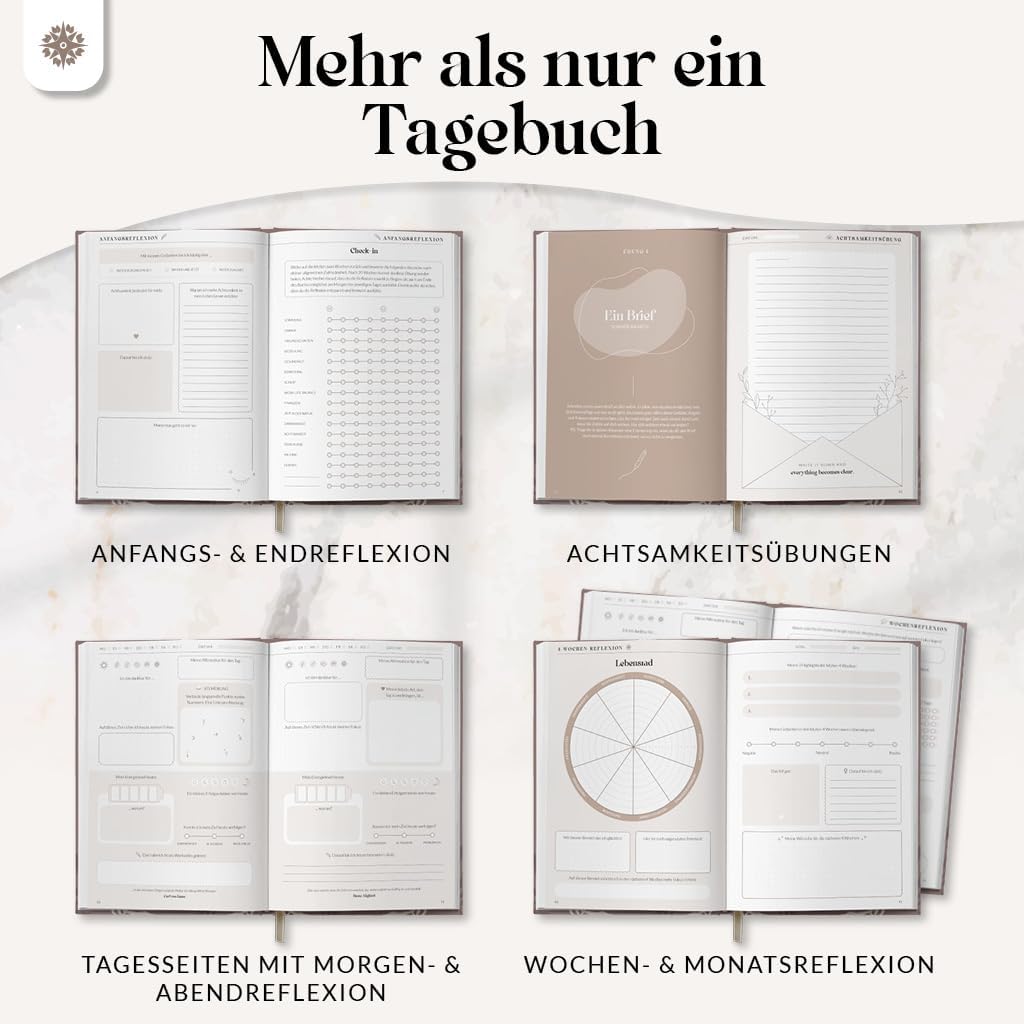 Detalle de LEBENSKOMPASS 5 Minuten Achtsamkeitstagebuch „Hazel“ – Journal für Dankbarkeit, Achtsamkeit, Selbstliebe & Motivation (DIN A5)