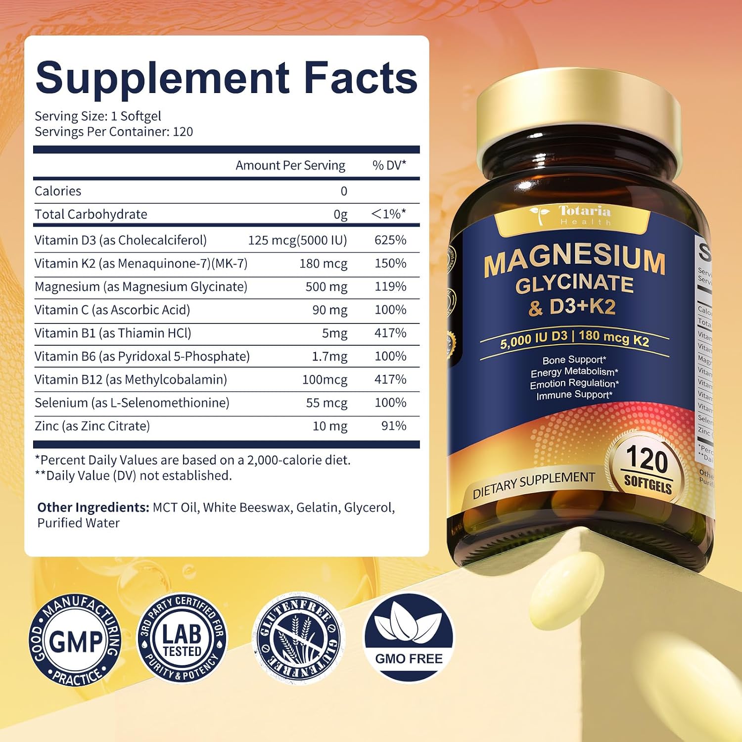 Thumbnail 6 de Totaria 9-in-1 Magnesium Glycinate Softgels with Vitamin D3 5000 IU and K2, 2 Pack
