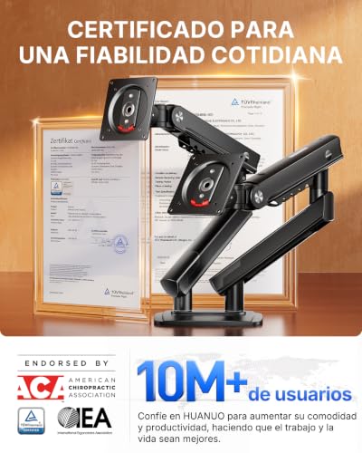 Thumbnail 9 de HUANUO FlowLift Pro: Soporte monitor doble 13–32" con Brazo MechaSpring y montaje VESA sin herramientas