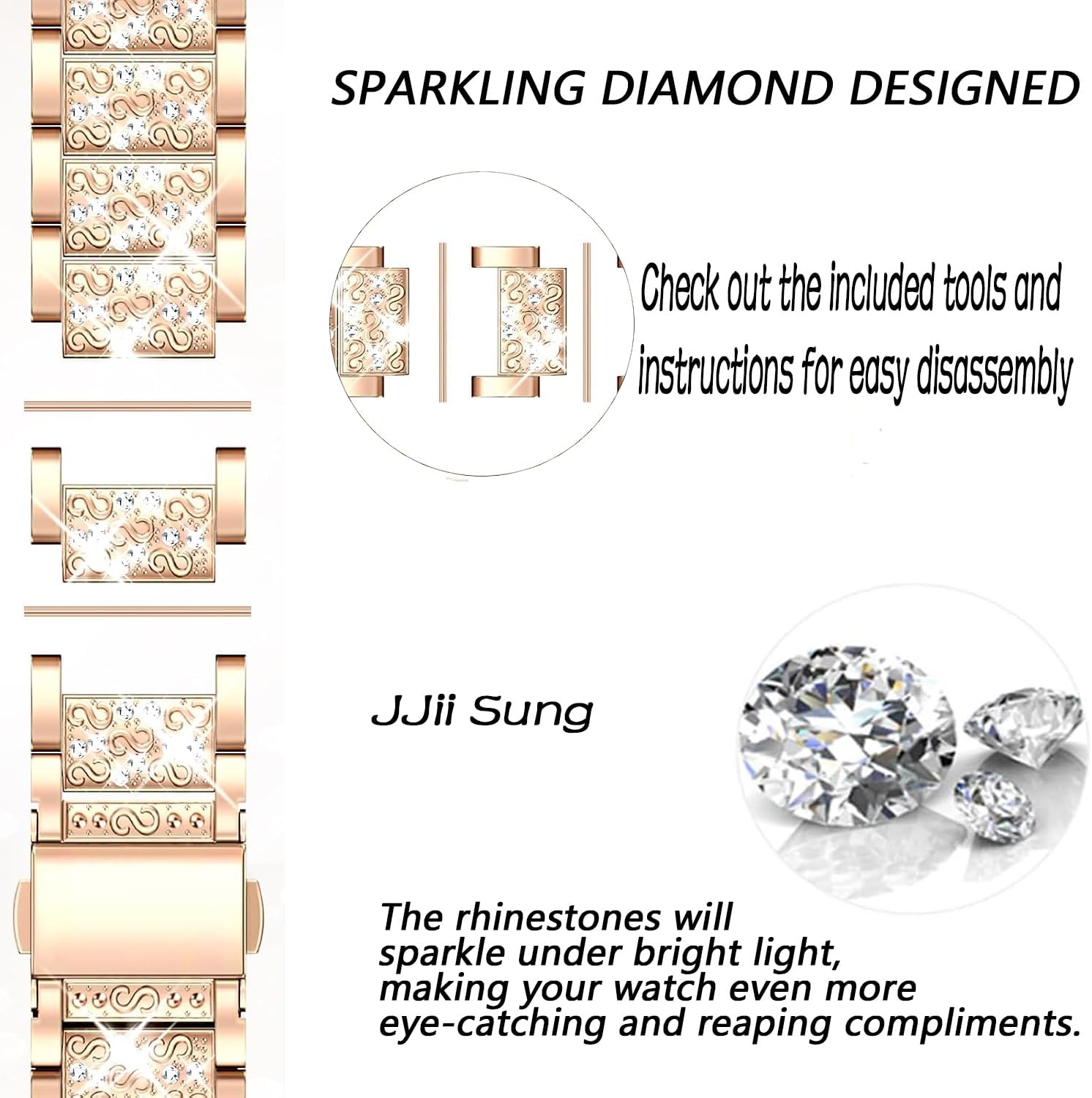 Thumbnail 1 de JJii Sung Bling Diamond Strap for Apple Watch – 38–49mm with Butterfly Clasp