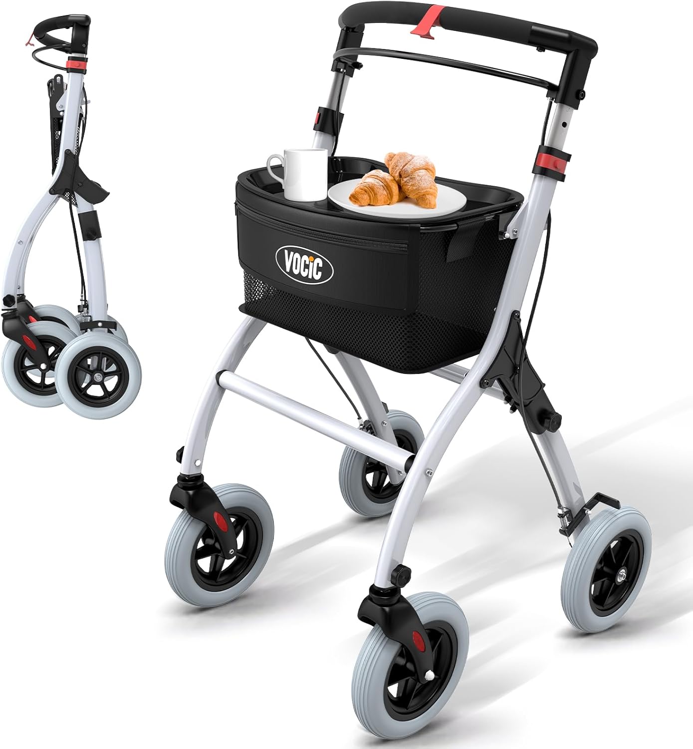 VOCIC Z32 déambulateur étroit d’intérieur pliable et léger, blanc (pour appartements)