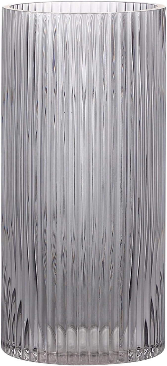Detalle de KAYLETIN zwarte geribbelde glazen vaas in borosilicaatglas, 25 cm