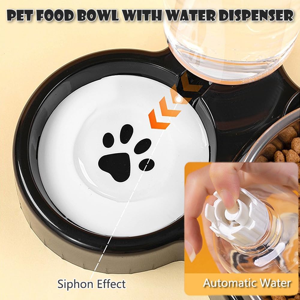Detalle 2 de 3-in-1 Cat Food and Water Bowl Set — Tilted Stainless Steel
