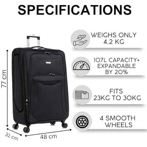 Detalle de FLYMAX 29" Large Super Lightweight 4 Wheel Suitcase: Expandable, Robust and Easy to Glide