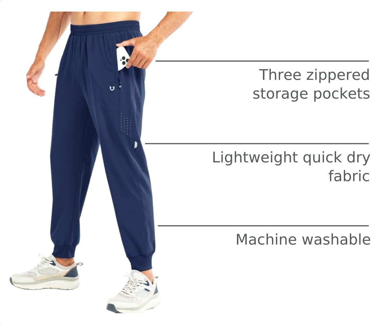 Detalle de NORTHYARD Men's Athletic Running Pants: Lightweight, Quick-Dry Joggers with Zipper Pockets