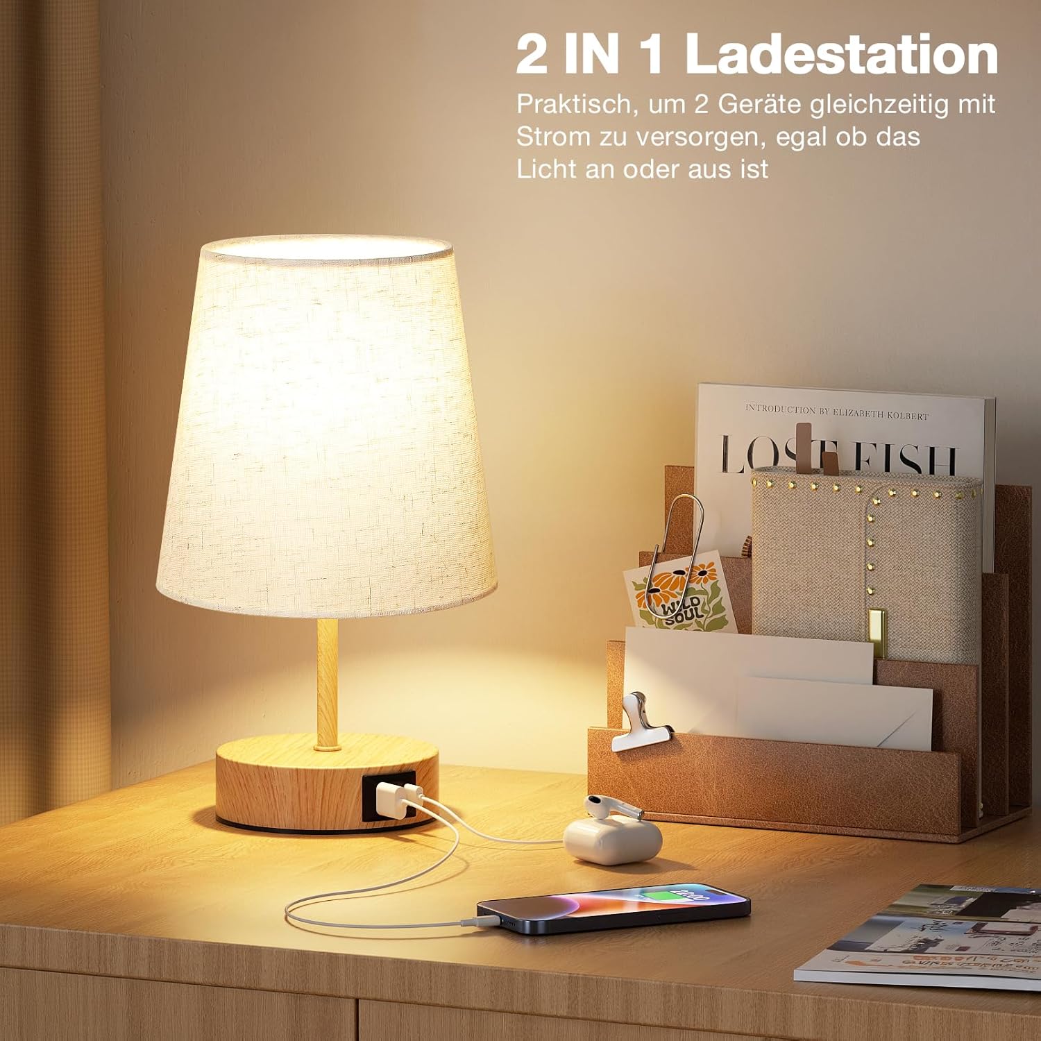Thumbnail 2 de PreeOtti Touch-dimmbare Nachttischlampe mit USB A+C (inkl. LED-Birne)