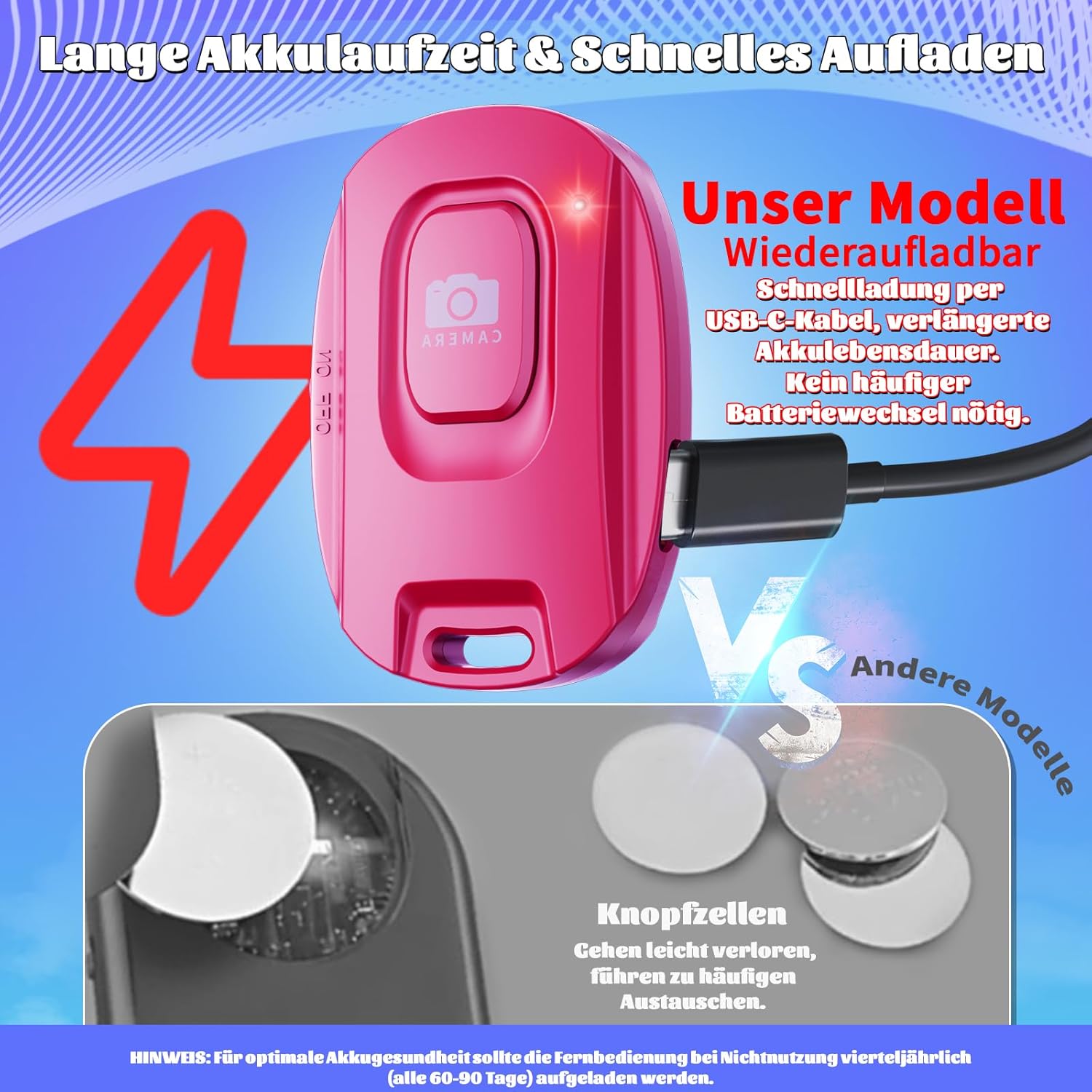 Thumbnail 1 de VYVIYON Bluetooth-Kameraauslöser 2er Pack für iOS & Android – Wiederaufladbare Selfie-Fernbedienung mit Handschlaufe, 5.2, 10 m Reichweite