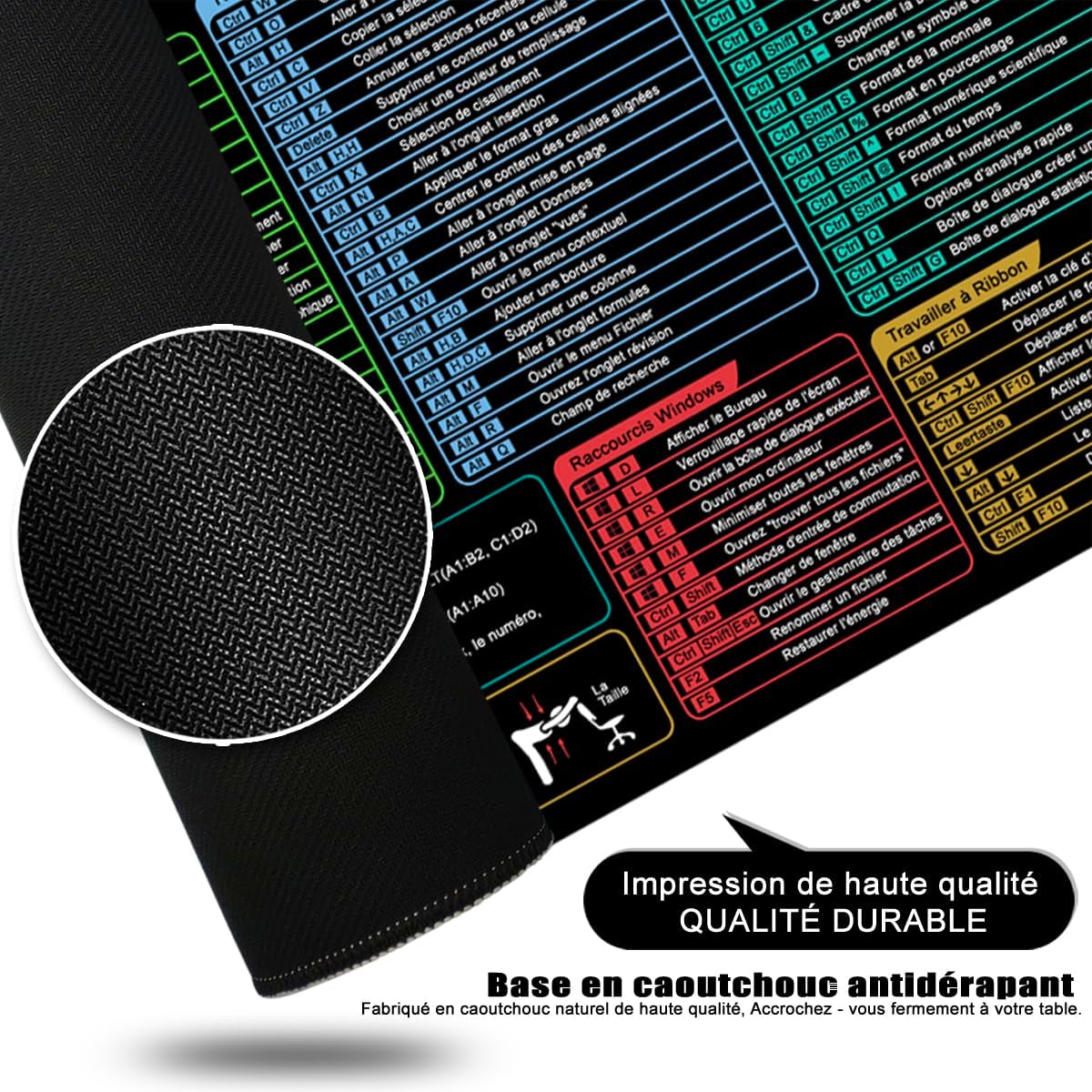 Detalle 2 de Ridilozey Excel Shortcuts XL-bureauonderlegger 80 x 30 cm