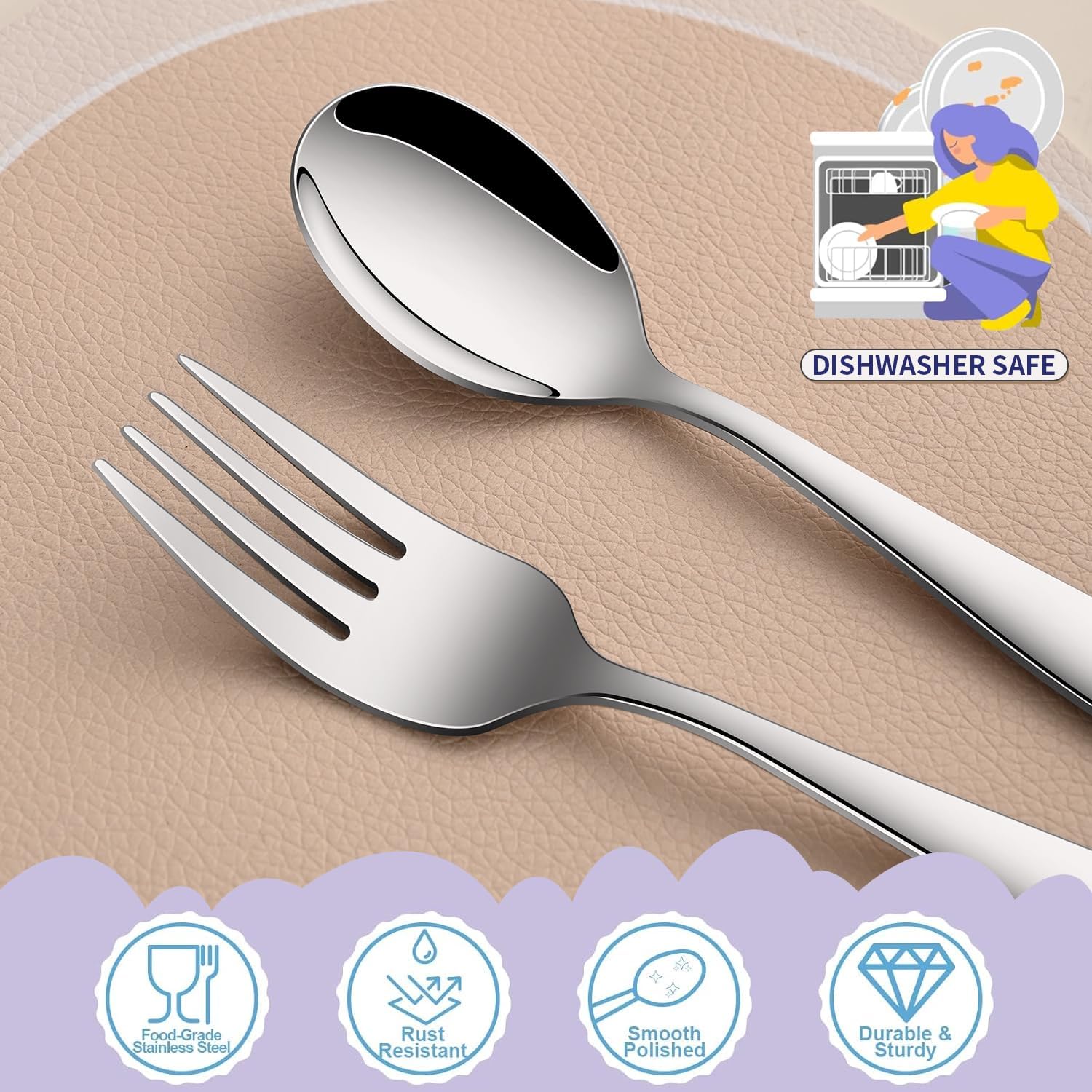 Detalle de DEHOV Toddler Silverware 12-Piece Stainless Steel Fork and Spoon Set