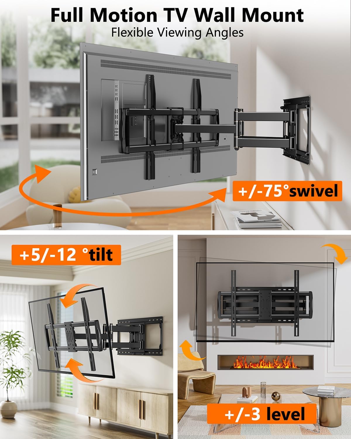 Thumbnail 4 de FORGING MOUNT Heavy Duty TV Wall Mount for 42-110" TVs up to 220 lbs with 8.2" Sliding for Centering