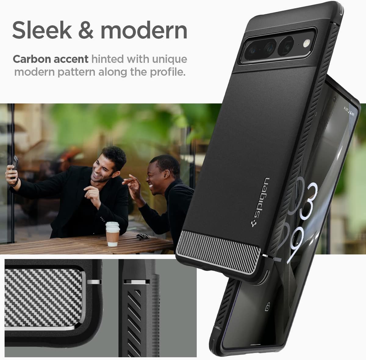 Detalle de Spigen Cover Rugged Armor per Google Pixel 7 Pro, TPU flessibile e bordi rialzati (Nero)