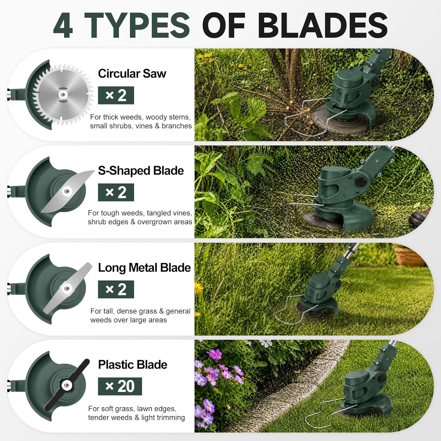 Detalle 2 de 21V Cordless Strimmer with 26 Blades and 90° Adjustable Head — Deep Green