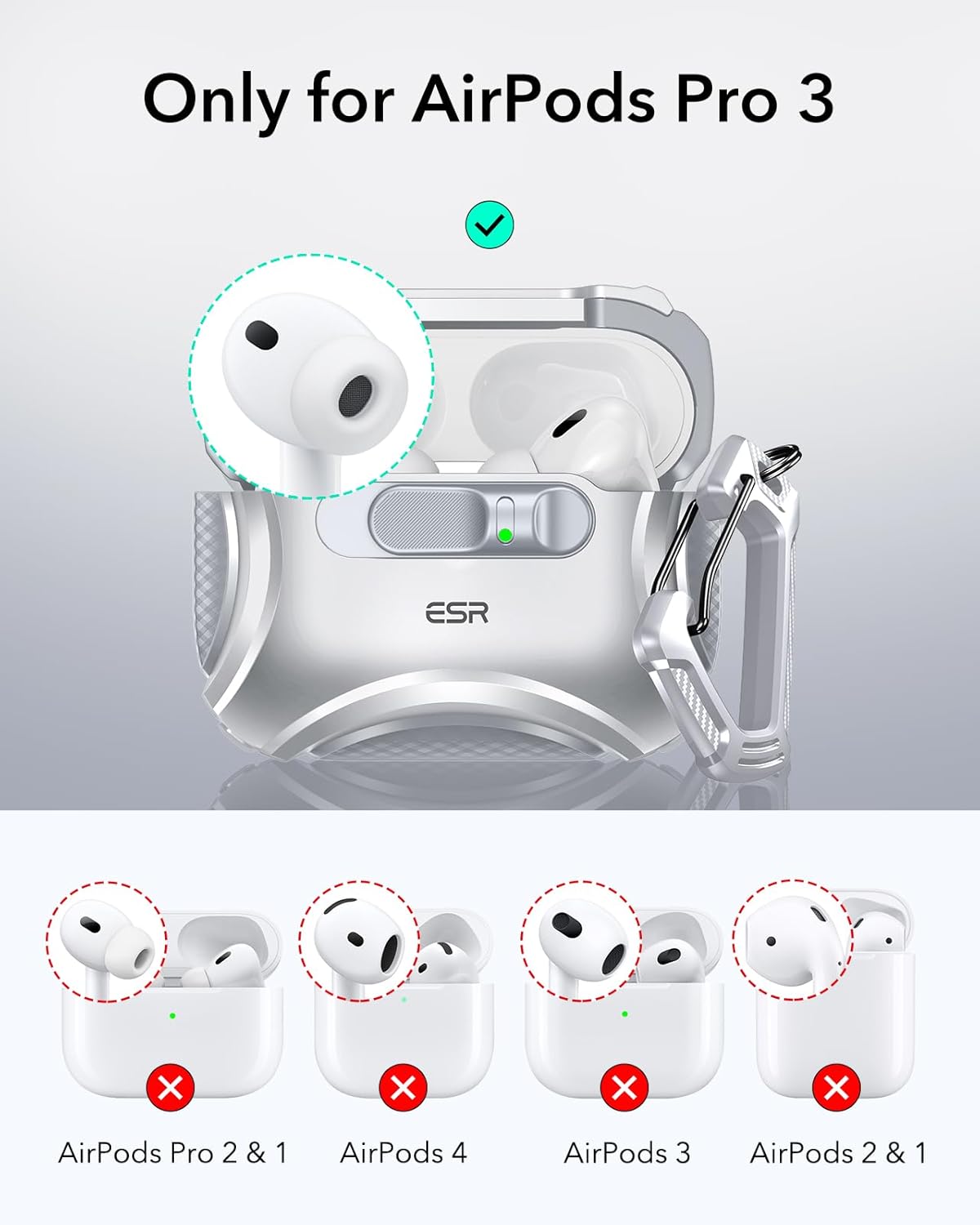 Thumbnail 1 de ESR Coque pour AirPods Pro 3 (2025) – Série Cyber gris, MagSafe simplifié et système antichute FlickLock