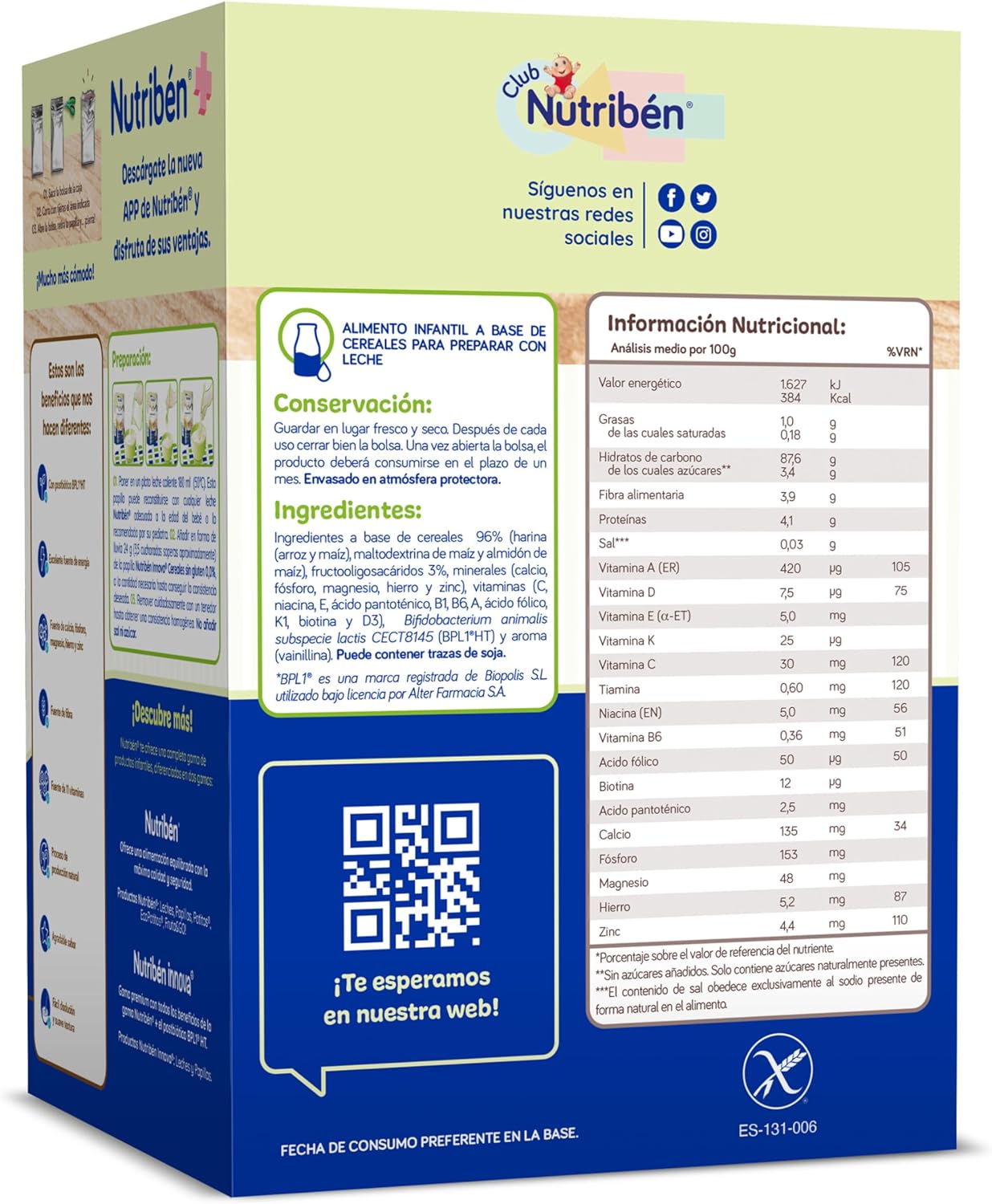 Thumbnail 1 de Nutribén innova ZERO Cereales 0% Gluten, Sin Azúcares, 4m+ 🍚