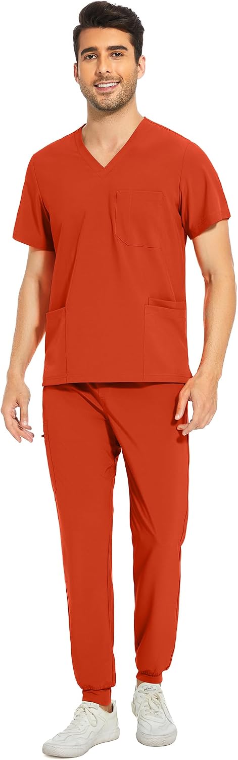 Detalle de COZYFIT Men's Scrub Set with V-Neck Top