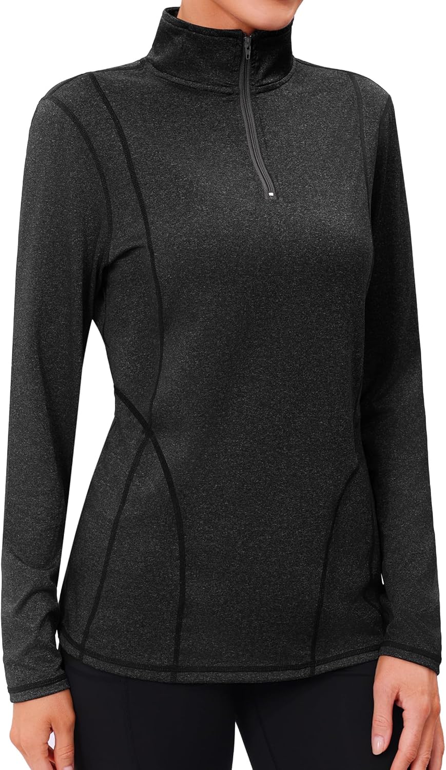 Detalle de Terecey Tee Shirt Sport Femme Manche Longue avec Zip 1/4 — Confort Thermique pour Automne/Hiver