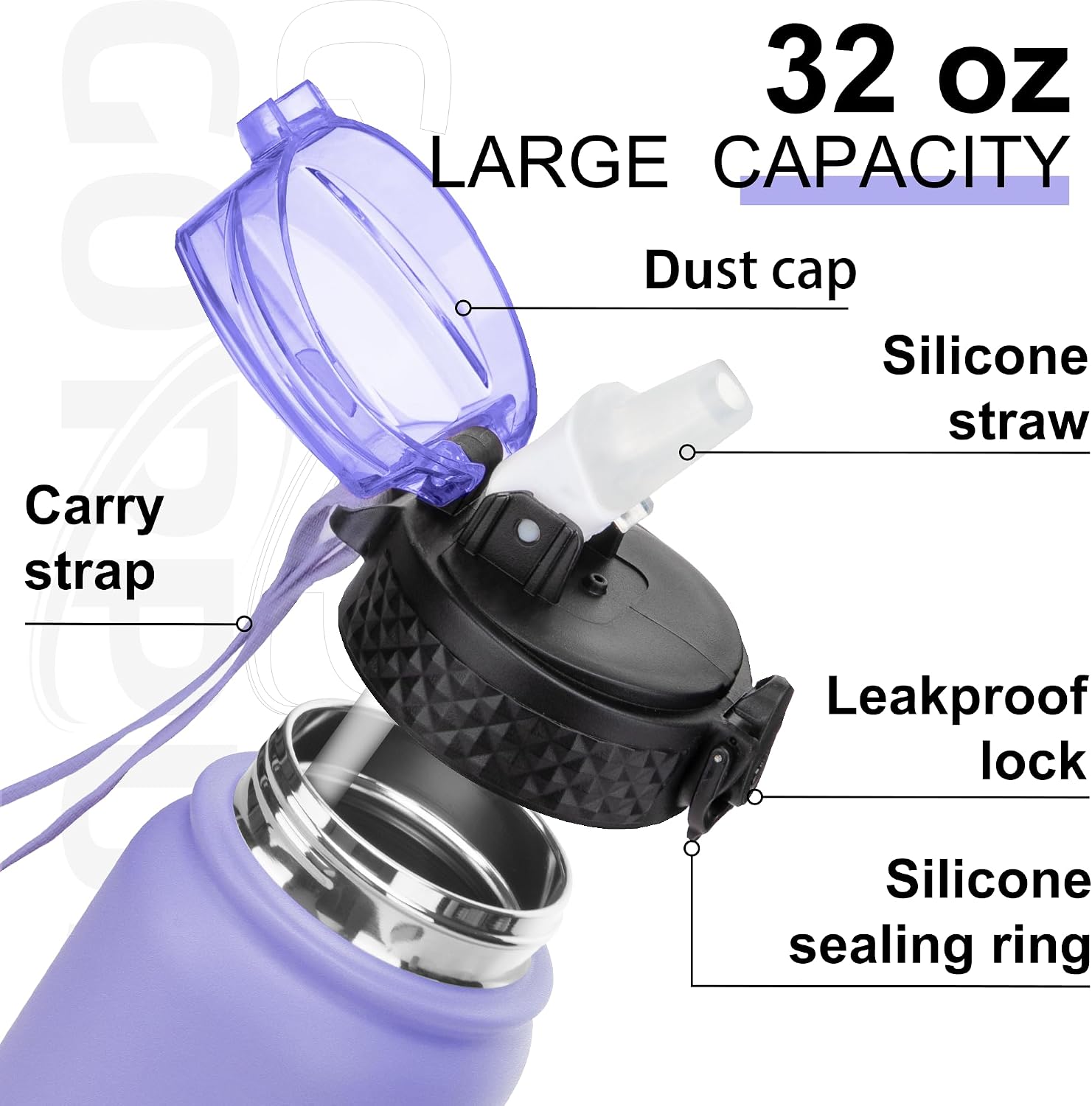 Thumbnail 2 de GOPPUS 1L Stainless Steel Water Bottle with Straw – Double Wall Insulated, Leakproof and Reusable