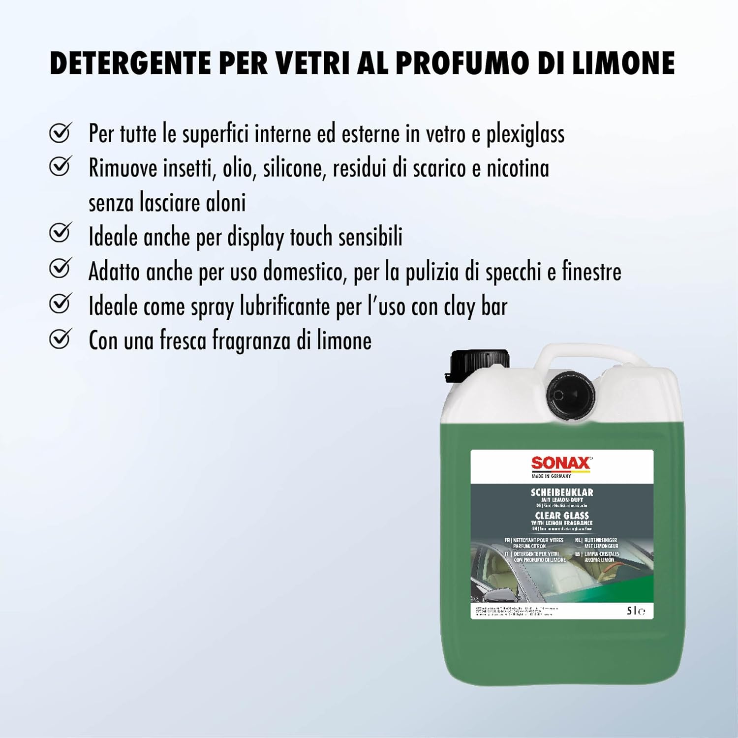 Thumbnail 2 de SONAX Detergente per vetri al profumo di limone, 5 L – rimuove silicone, olio e insetti