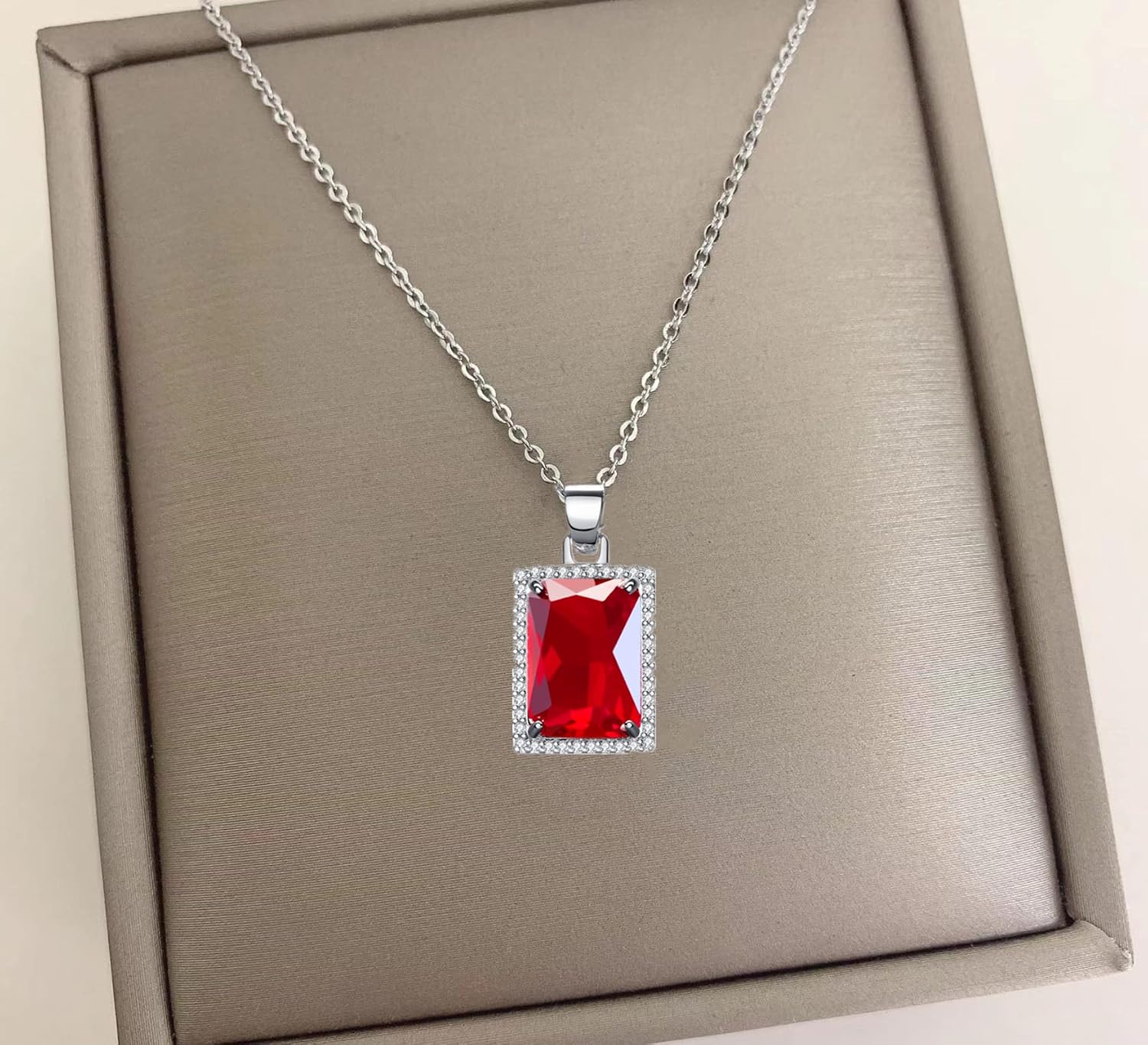 Thumbnail 6 de VONSSY Elegant Rectangle Gemstone Necklace 18"