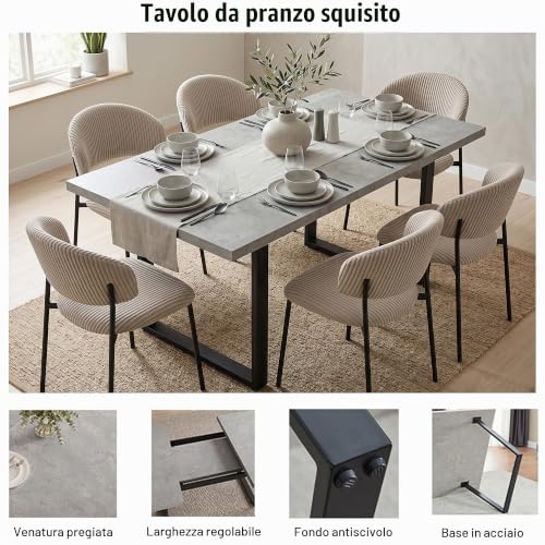 Thumbnail 3 de JIEXI set tavolo da pranzo allungabile con 4 sedie, MDF effetto cemento