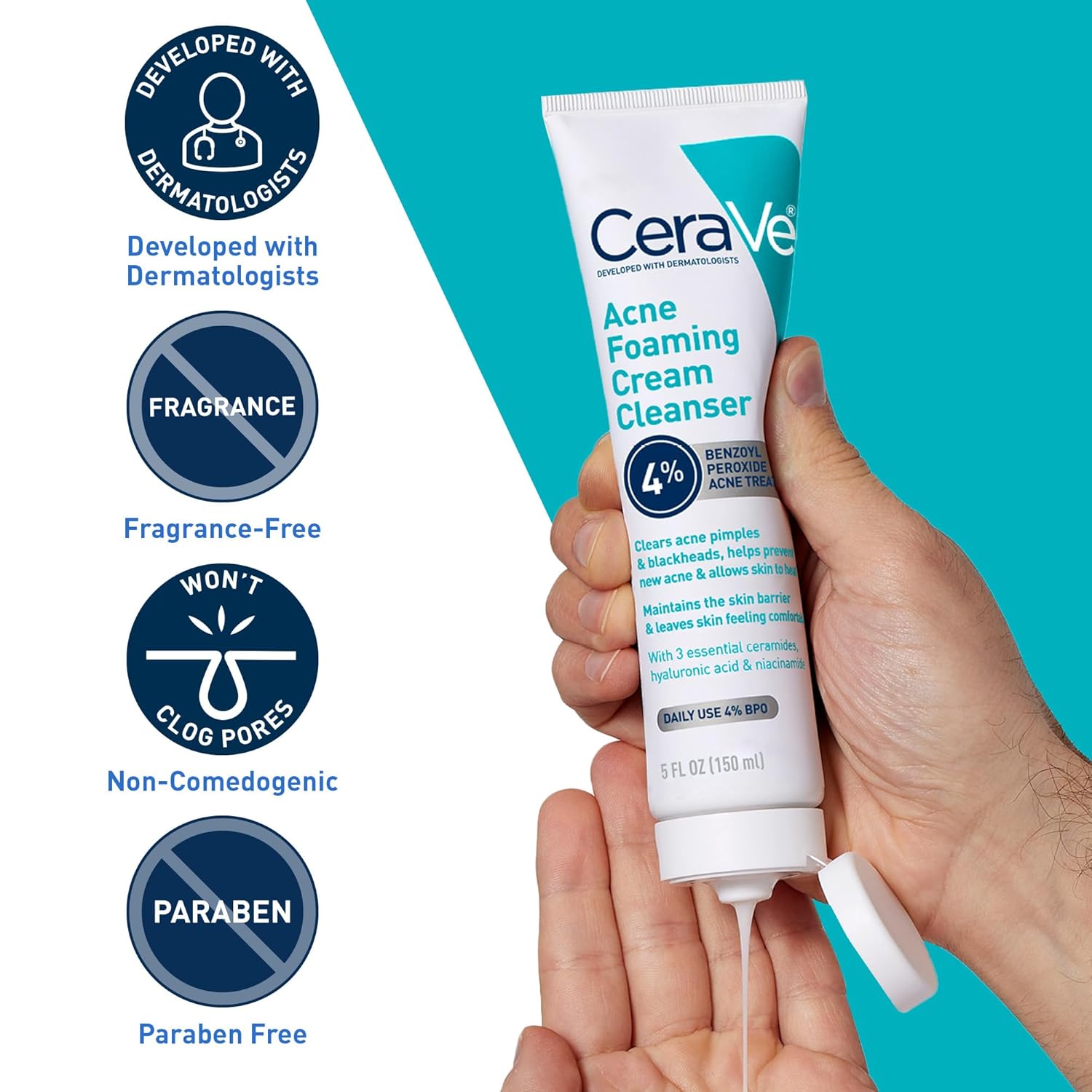 Thumbnail 5 de CeraVe Foaming Acne Cream Cleanser with 4% Benzoyl Peroxide (5oz)