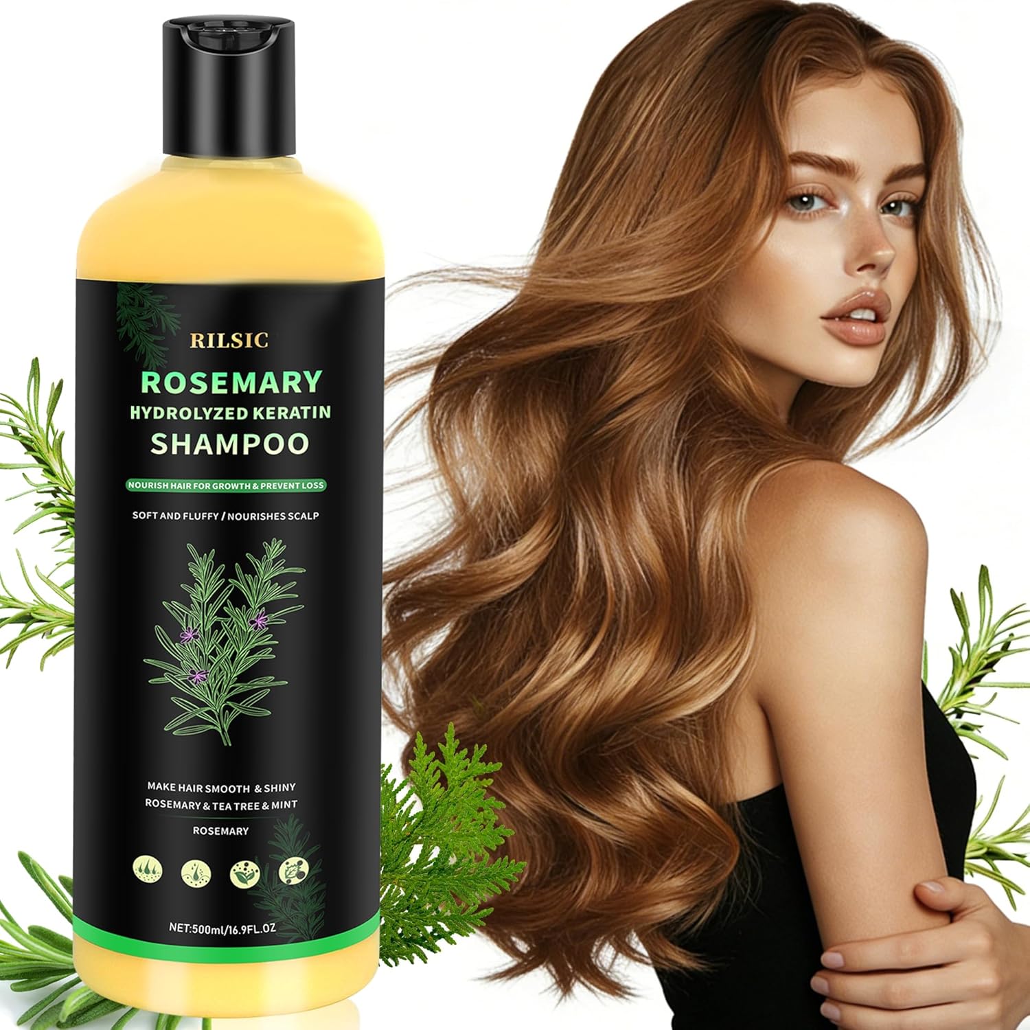 Detalle de Shampoo Rosmarino 500ML con Cheratina Idrolizzata – Benessere per Cuoio Capelluto e Capelli